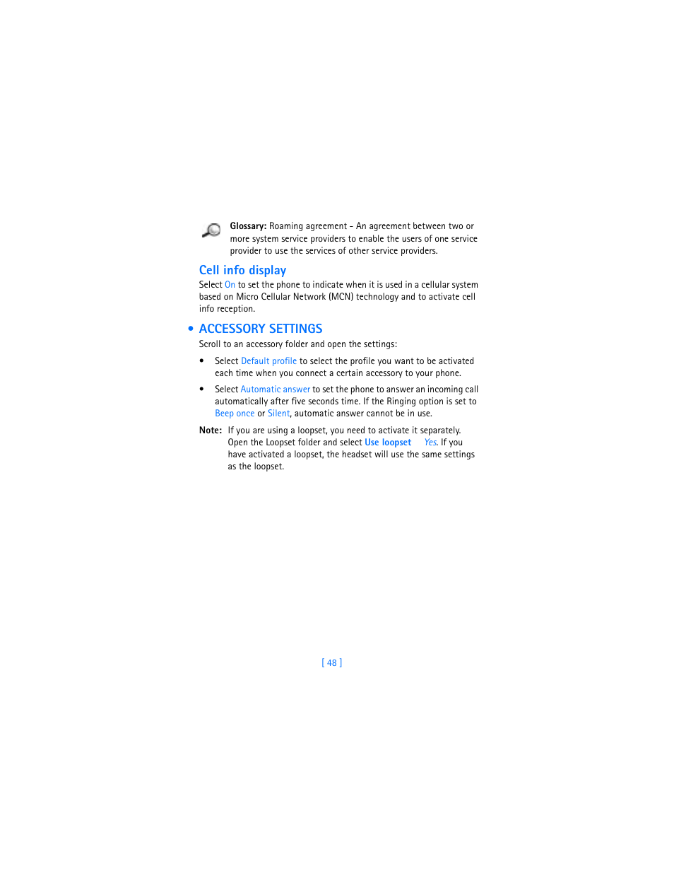 Accessory settings, Cell info display | Nokia 3600 User Manual | Page 57 / 217