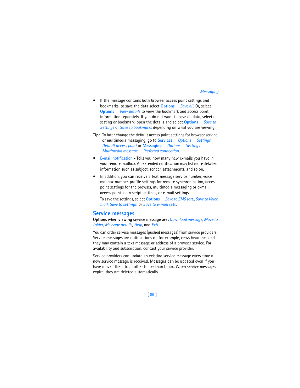 Service messages | Nokia 3600 User Manual | Page 98 / 217