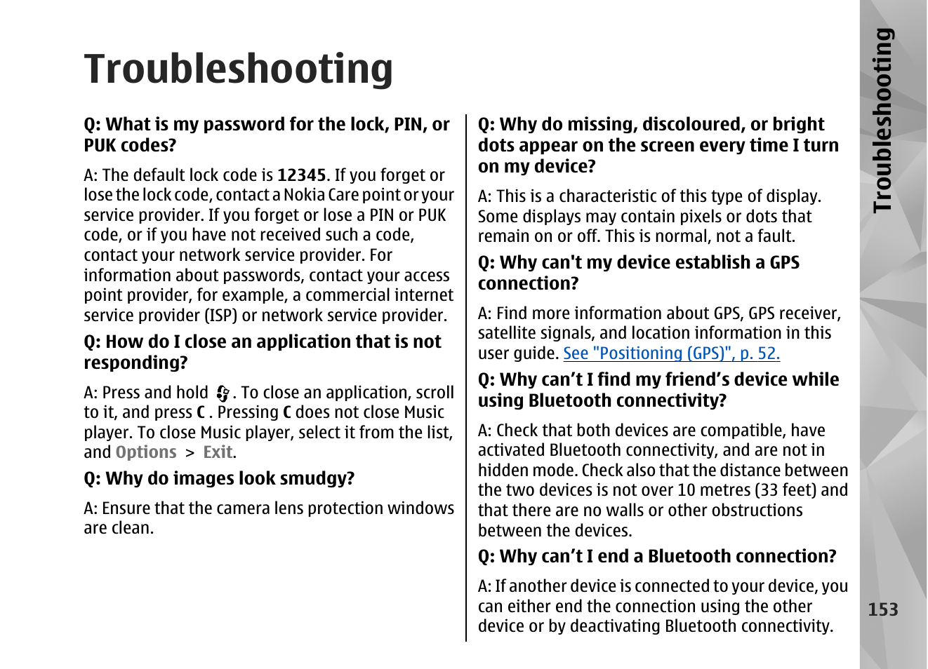 Troubleshooting, Troubl es hooti ng | Nokia N82 User Manual | Page 153 / 171