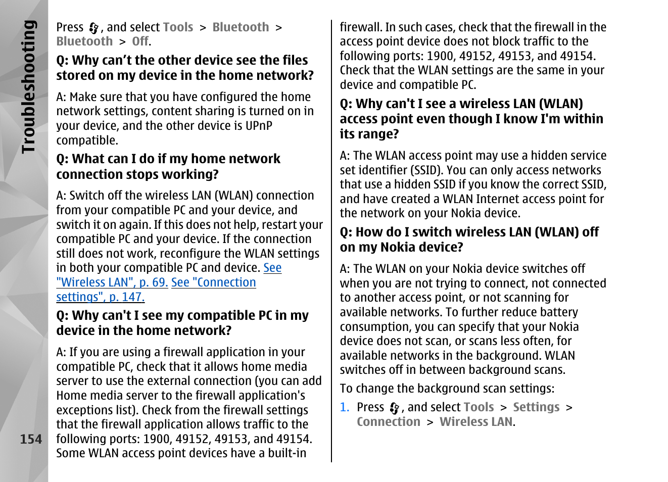 Troubl es hooti ng | Nokia N82 User Manual | Page 154 / 171