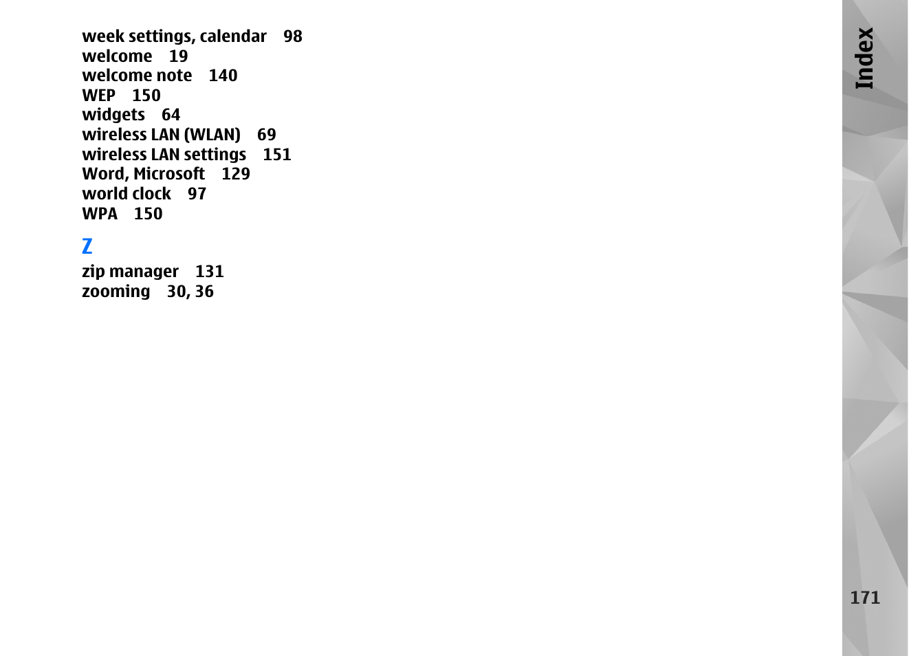 Index | Nokia N82 User Manual | Page 171 / 171