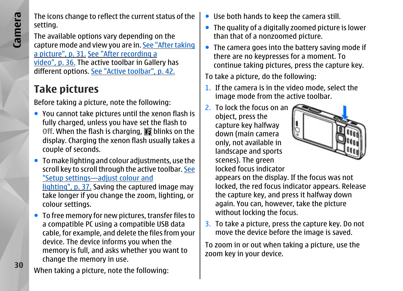 Take pictures, Ca mera | Nokia N82 User Manual | Page 30 / 171