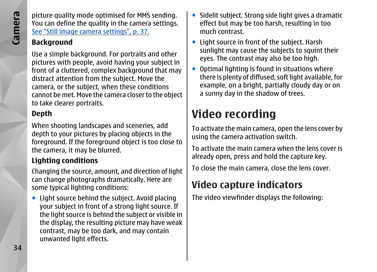 Video recording, Video capture indicators, Ca mera | Nokia N82 User Manual | Page 34 / 171