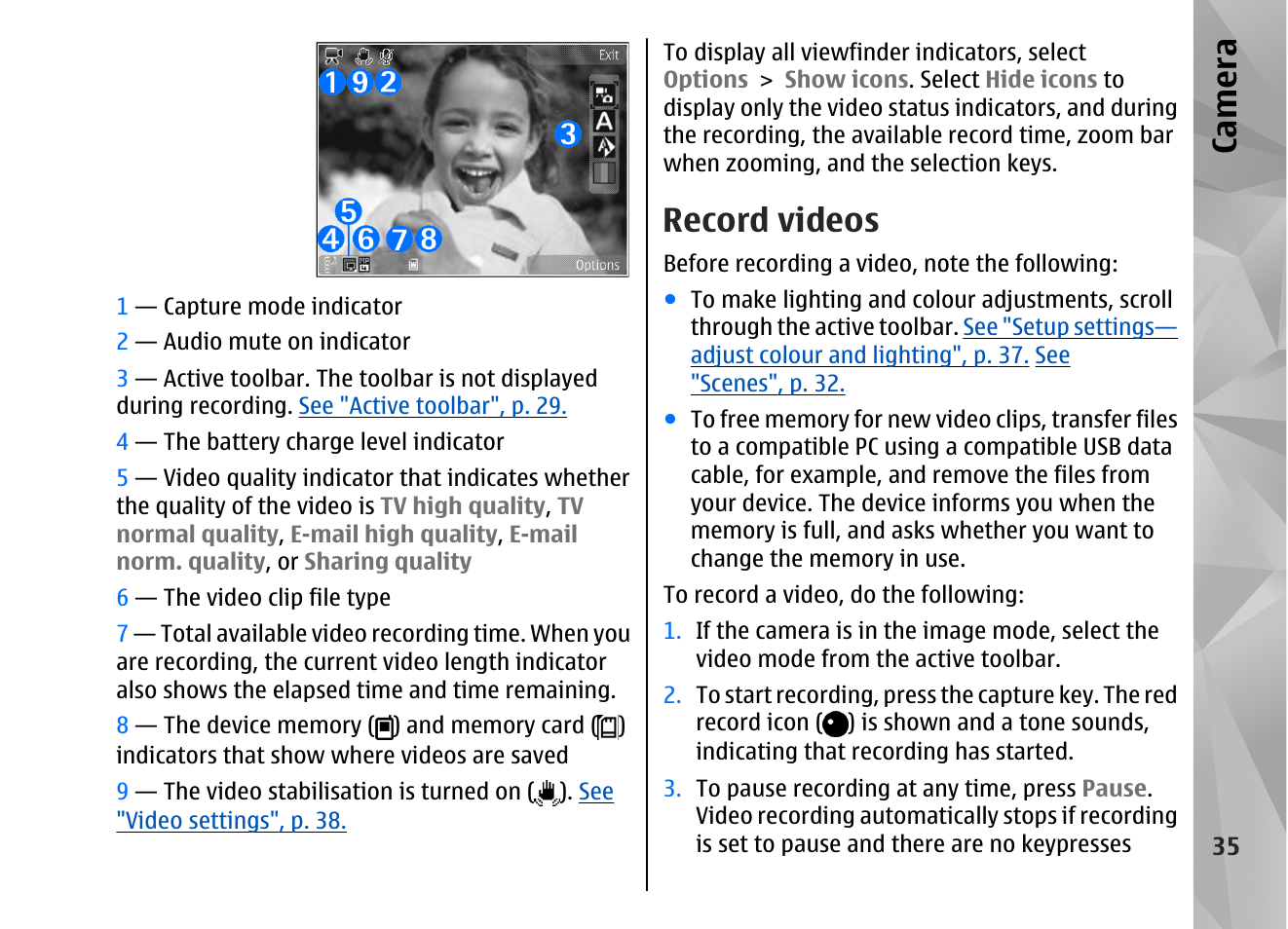 Record videos, Ca mera | Nokia N82 User Manual | Page 35 / 171