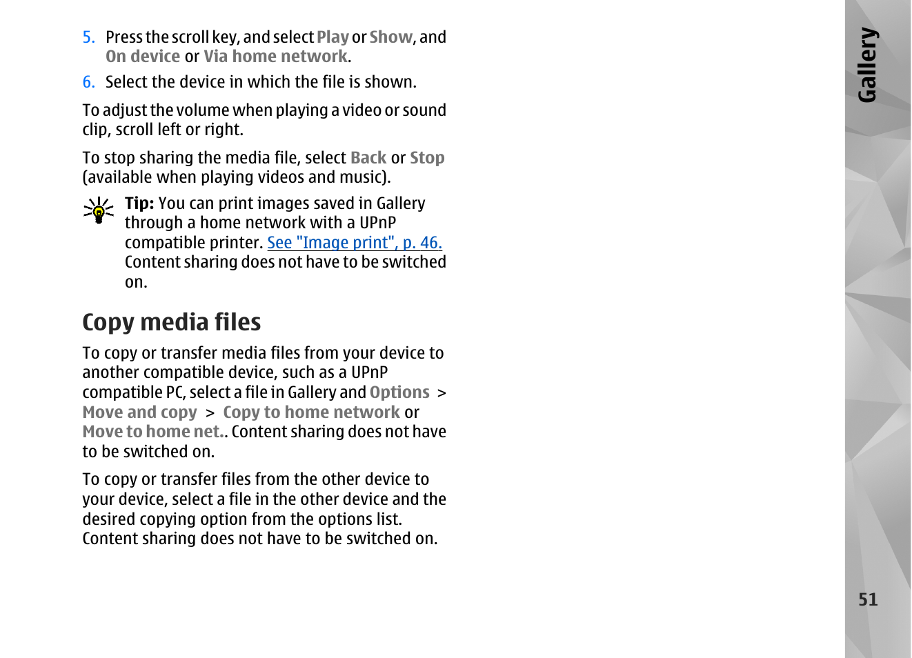 Copy media files, Gallery | Nokia N82 User Manual | Page 51 / 171