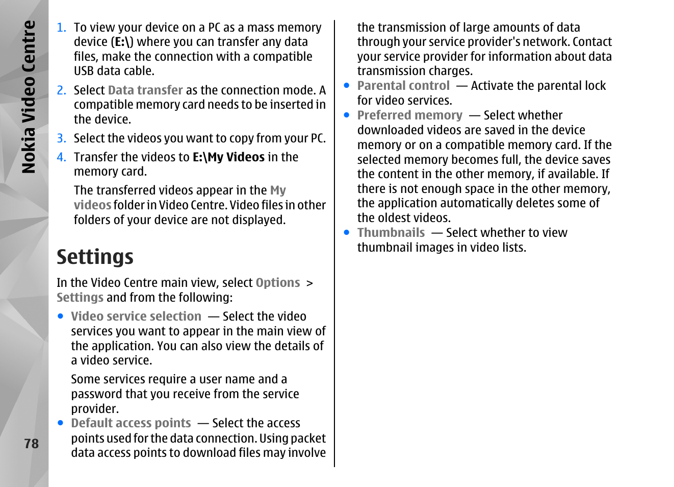 Settings, Nokia video centre | Nokia N82 User Manual | Page 78 / 171