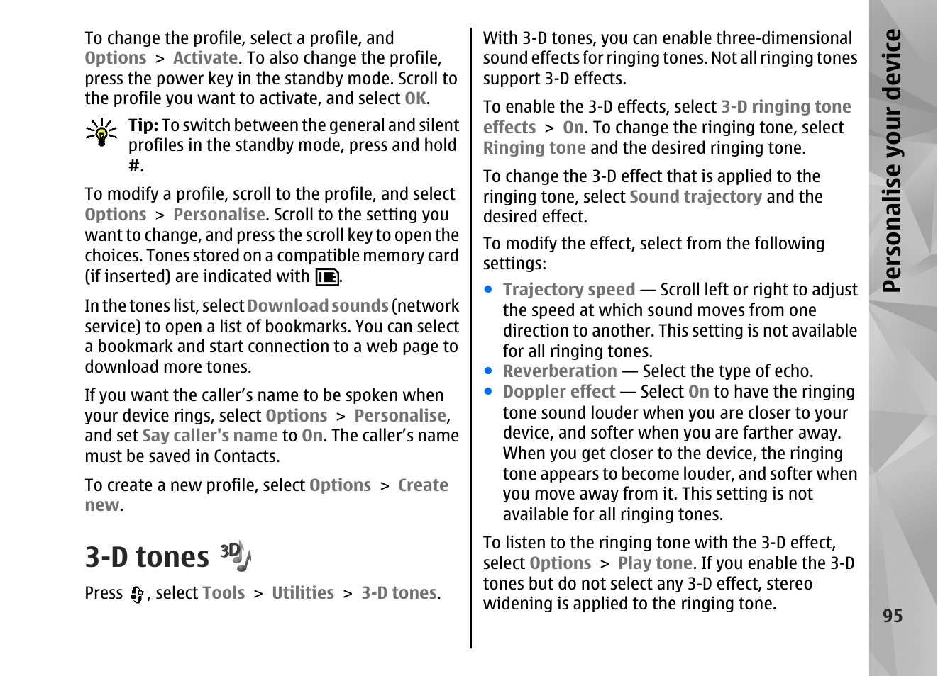 D tones, Persona lise your de vice | Nokia N82 User Manual | Page 95 / 171