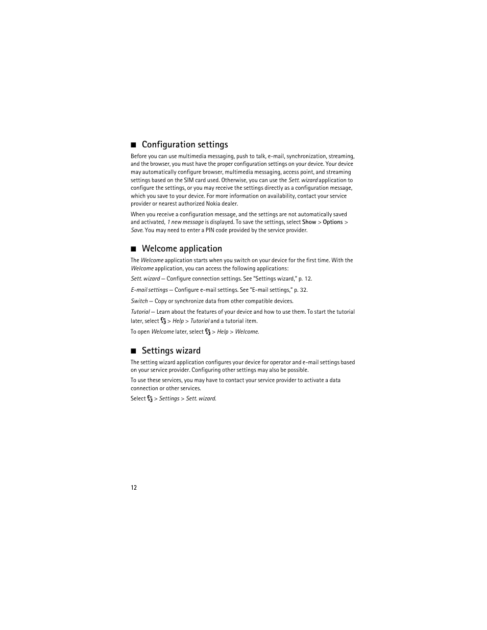 Configuration settings, Welcome application, Settings wizard | Nokia 6210 Navigator User Manual | Page 13 / 162