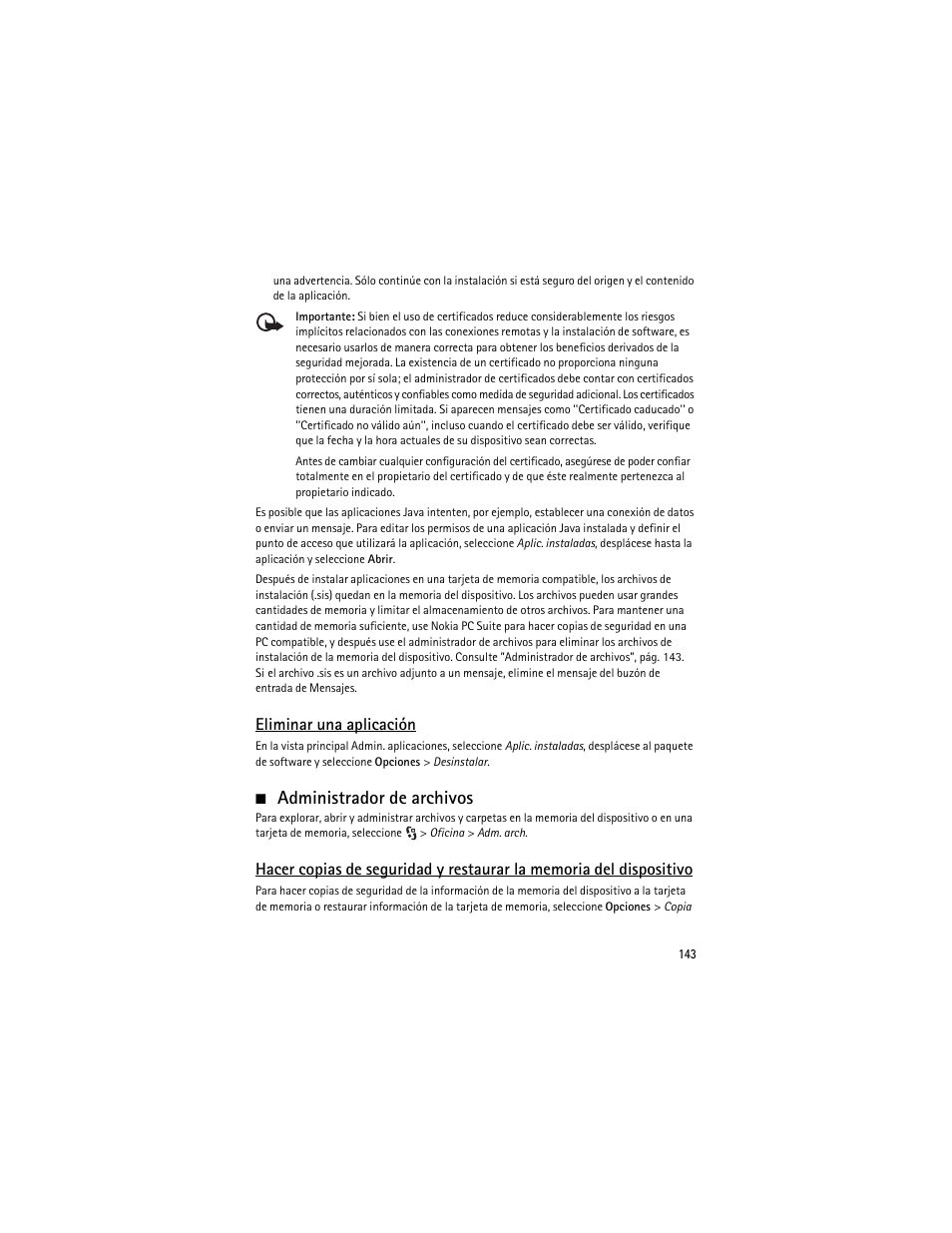 Administrador de archivos, Eliminar una aplicación | Nokia 6210 Navigator User Manual | Page 144 / 162