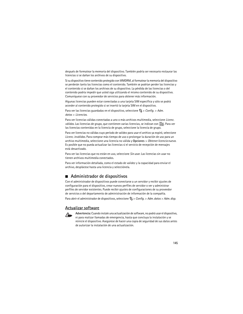 Administrador de dispositivos, Actualizar software | Nokia 6210 Navigator User Manual | Page 146 / 162
