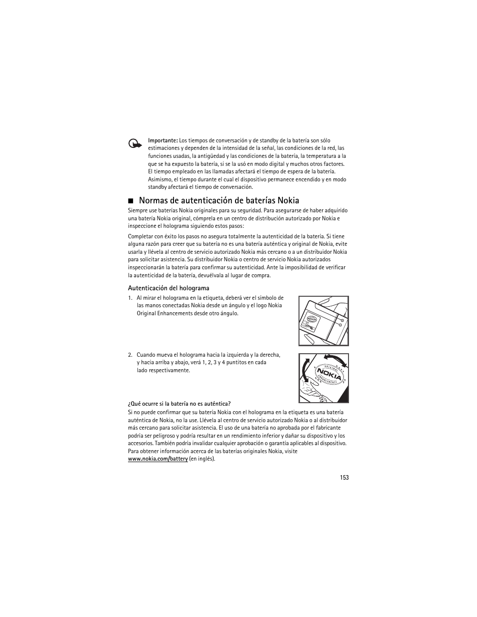 Normas de autenticación de baterías nokia | Nokia 6210 Navigator User Manual | Page 154 / 162