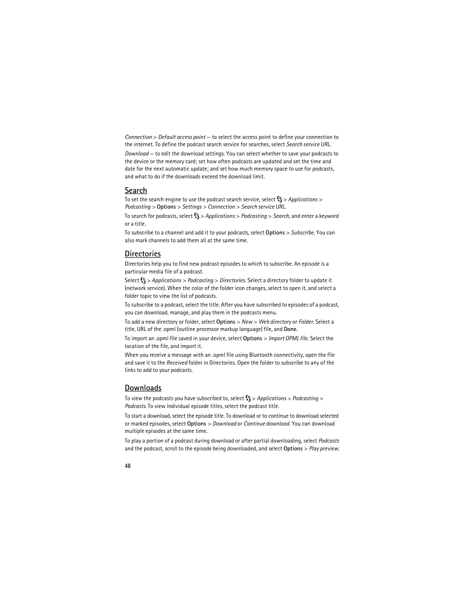 Search, Directories, Downloads | Nokia 6210 Navigator User Manual | Page 49 / 162