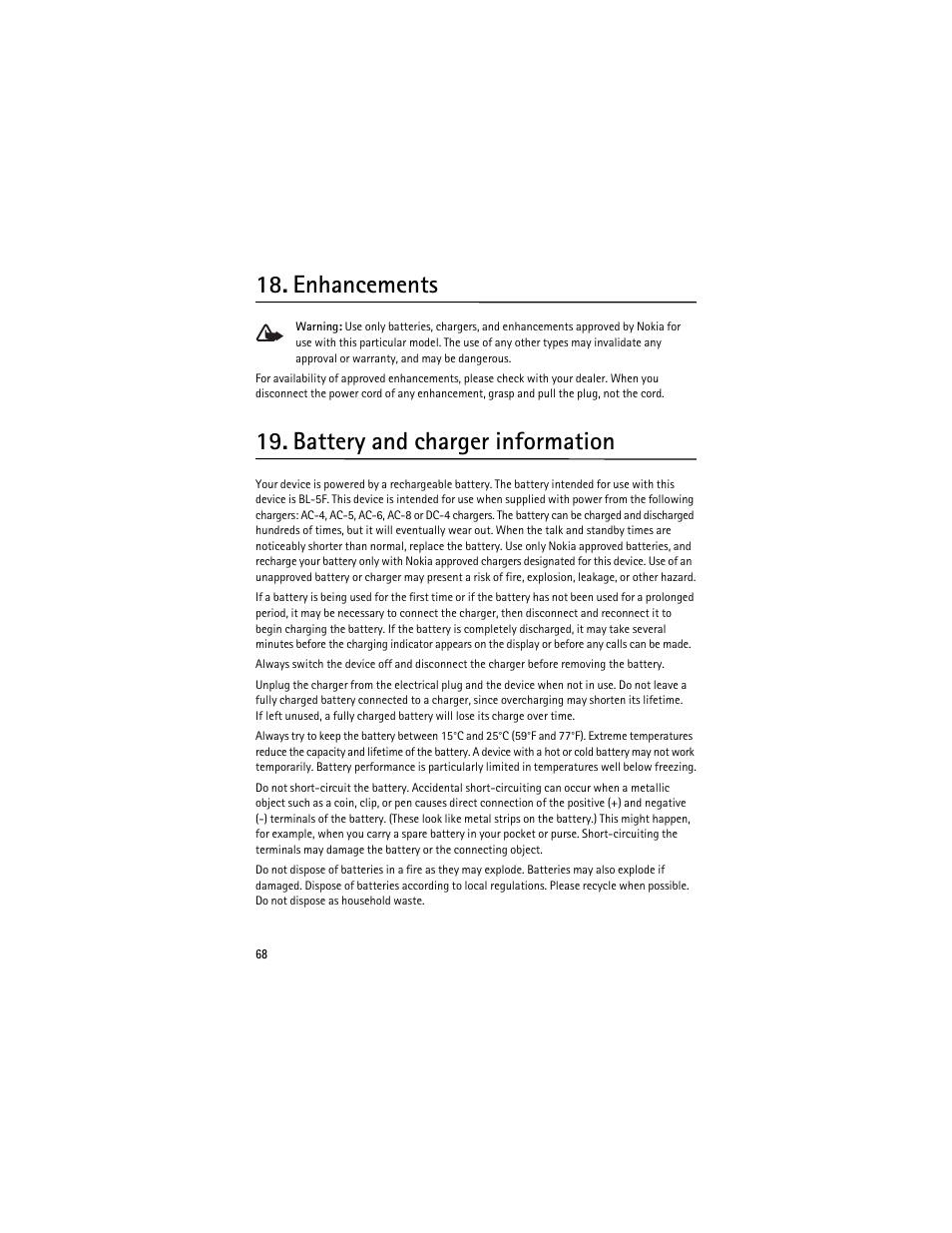 Enhancements, Battery and charger information | Nokia 6210 Navigator User Manual | Page 69 / 162