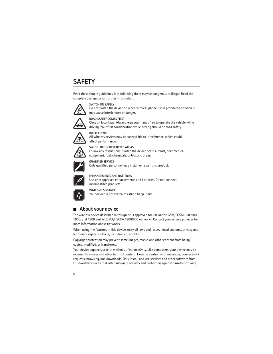 Safety, About your device | Nokia 6210 Navigator User Manual | Page 7 / 162
