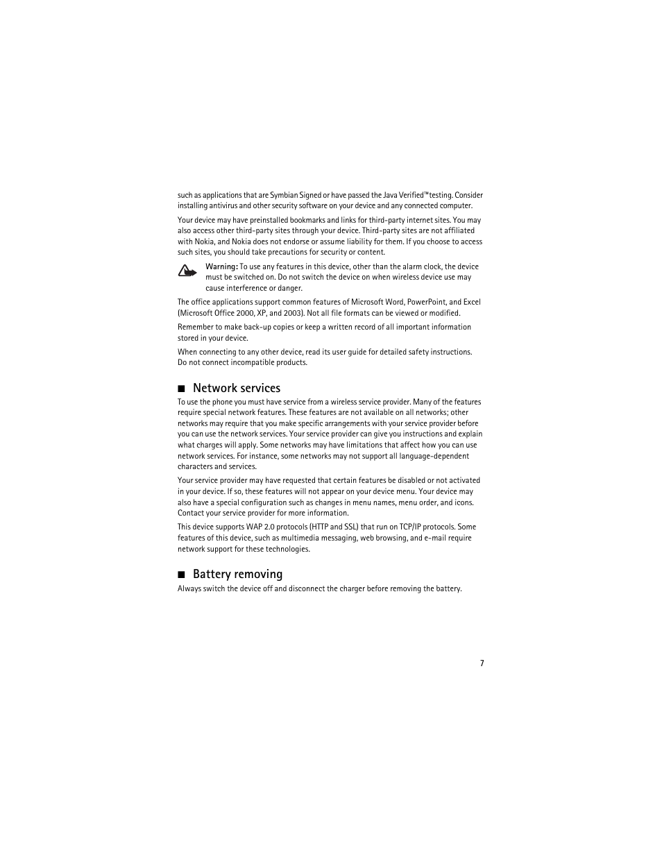 Network services, Battery removing | Nokia 6210 Navigator User Manual | Page 8 / 162
