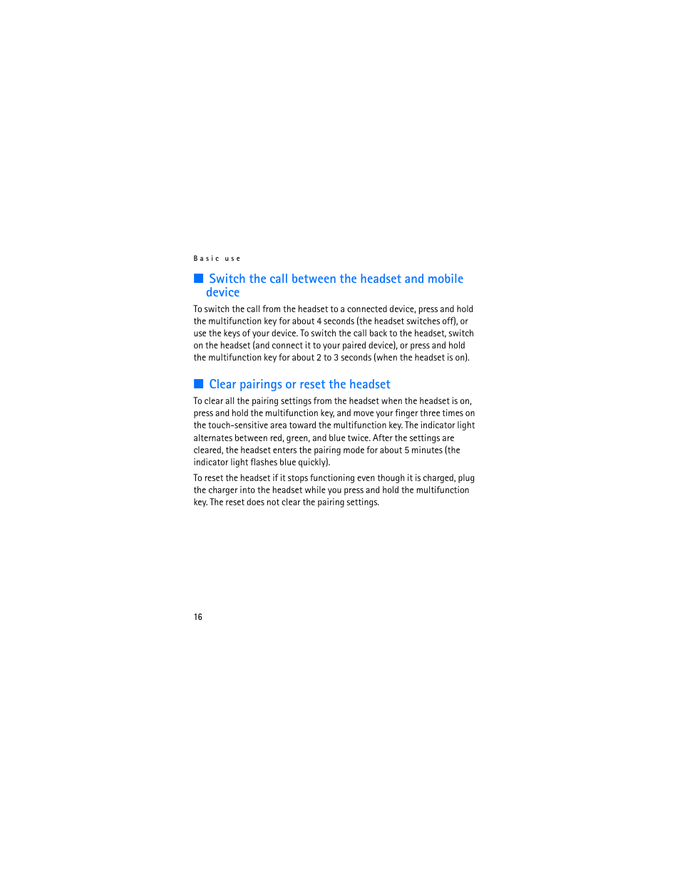 Clear pairings or reset the headset | Nokia Bluetooth Headset BH-703 User Manual | Page 16 / 20