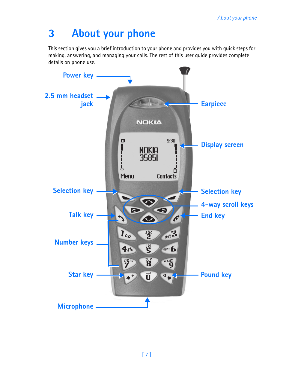 3 about your phone, About your phone, 3about your phone | Nokia 3585i User Manual | Page 11 / 97