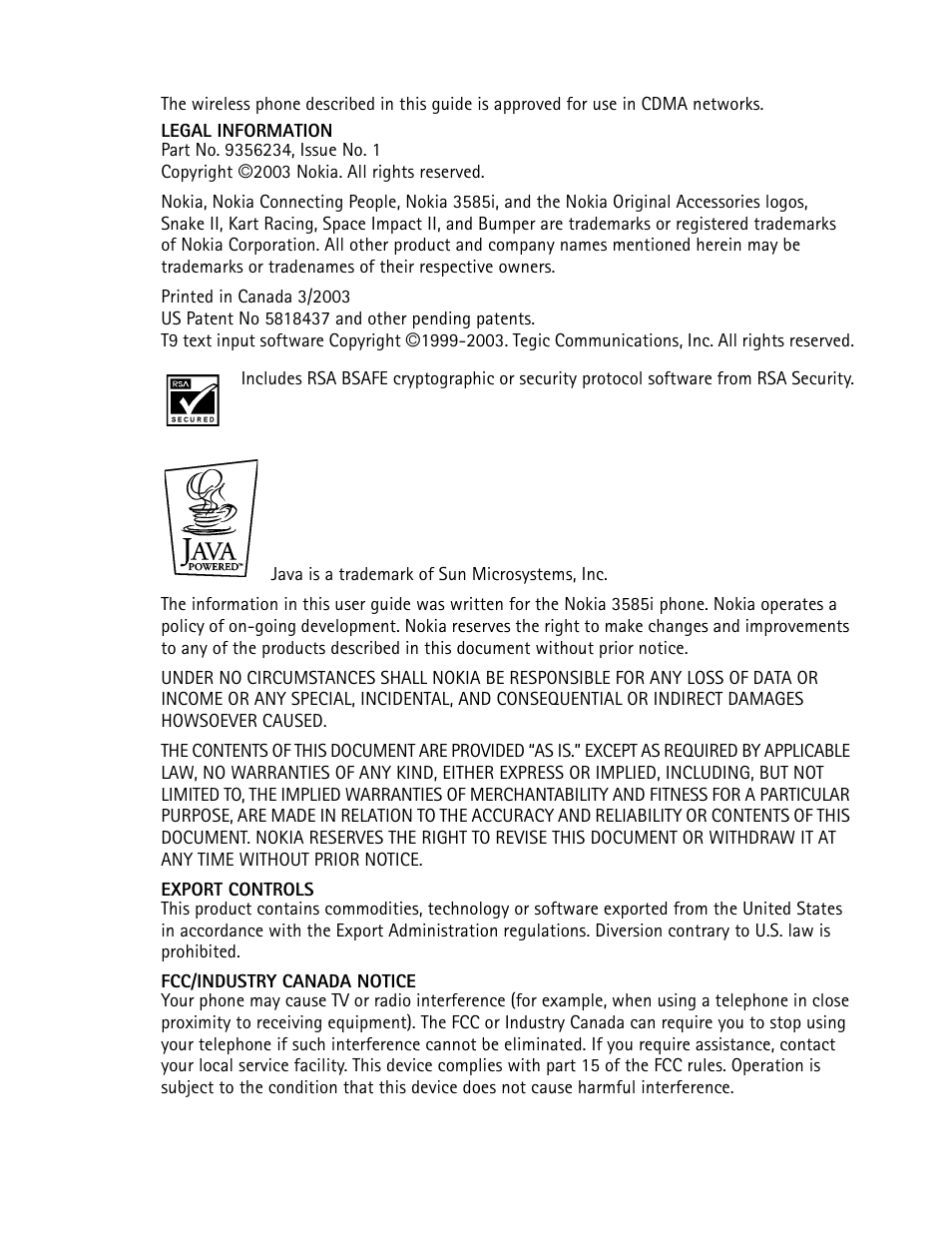 Nokia 3585i User Manual | Page 2 / 97