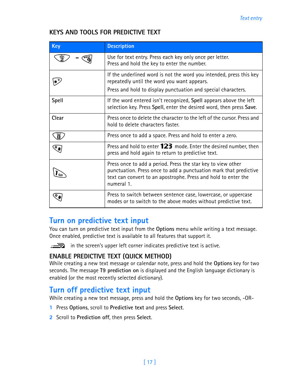 Turn on predictive text input, Turn off predictive text input | Nokia 3585i User Manual | Page 21 / 97