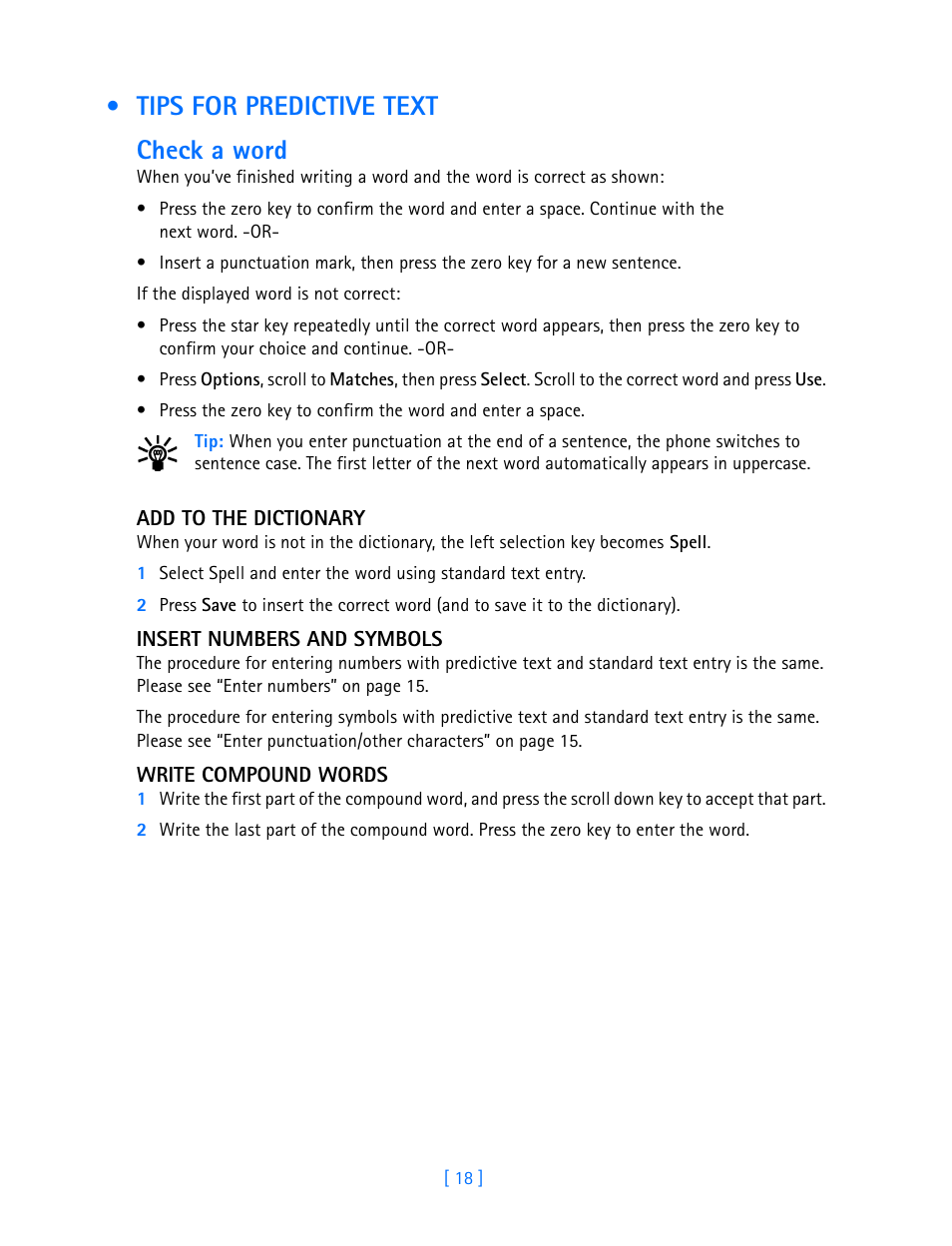 Tips for predictive text, Check a word, Tips for predictive text check a word | Nokia 3585i User Manual | Page 22 / 97