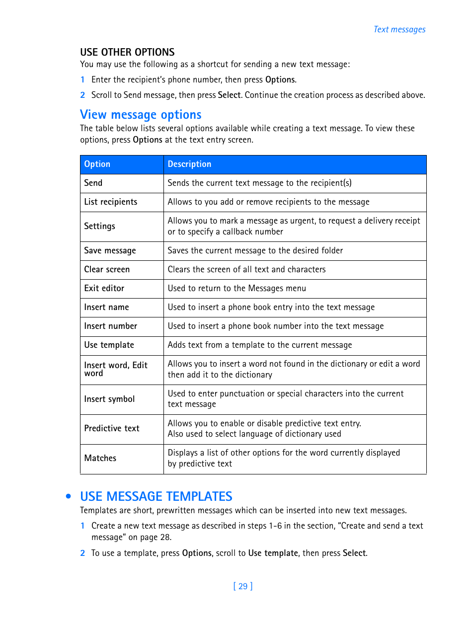 View message options, Use message templates | Nokia 3585i User Manual | Page 33 / 97