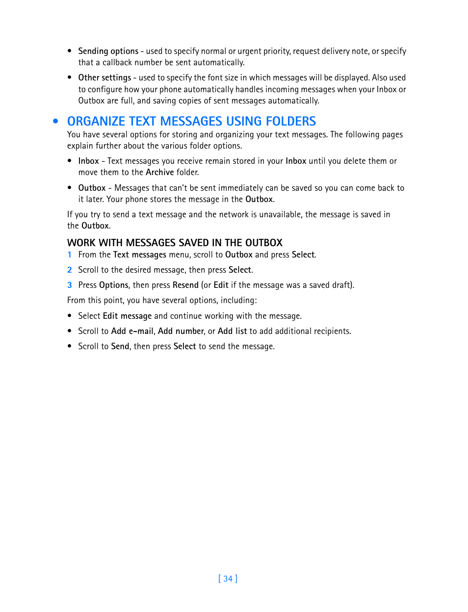 Organize text messages using folders, Organize text messages using folders 34 | Nokia 3585i User Manual | Page 38 / 97