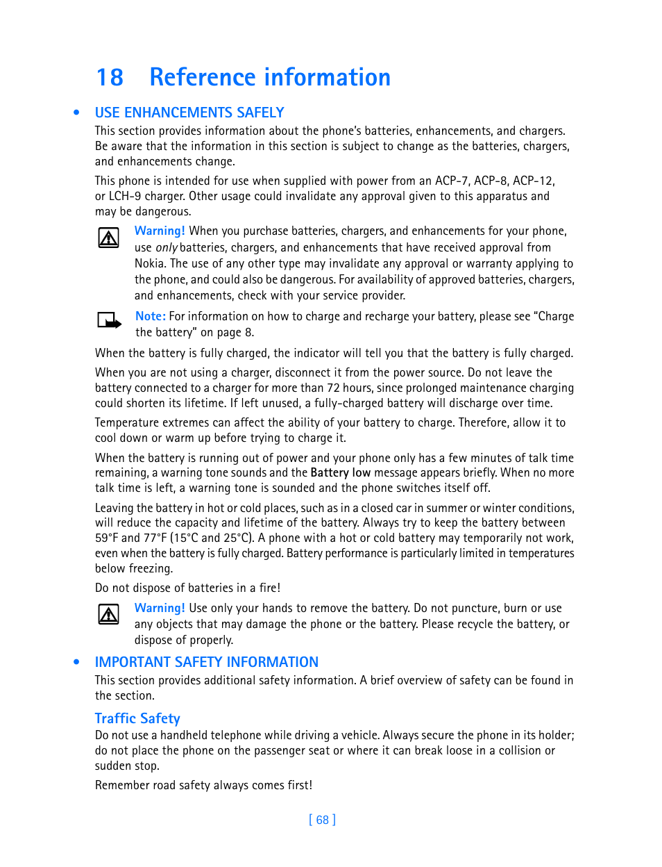 18 reference information, Reference information | Nokia 3585i User Manual | Page 72 / 97