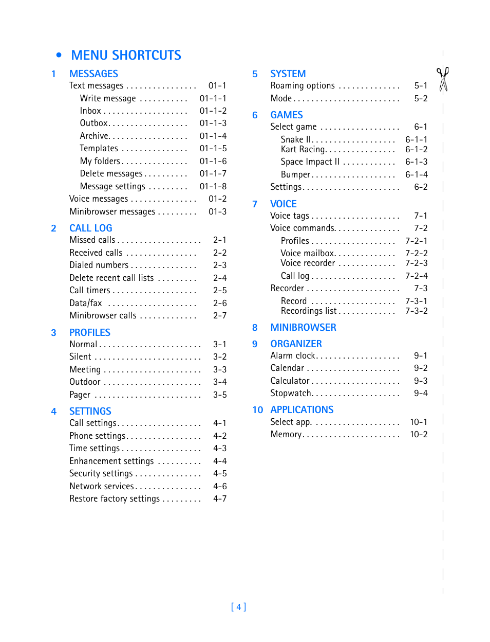 Menu shortcuts | Nokia 3585i User Manual | Page 8 / 97