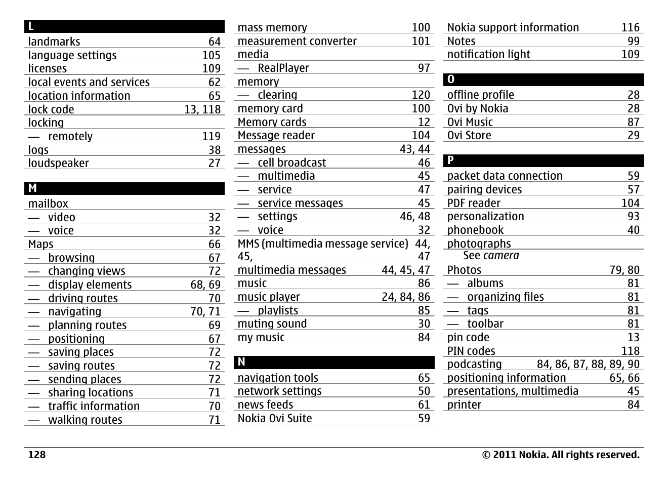 Nokia N97 User Manual | Page 128 / 130