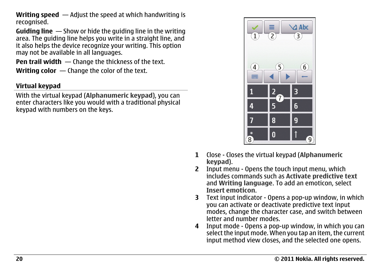 Virtual keypad | Nokia N97 User Manual | Page 20 / 130