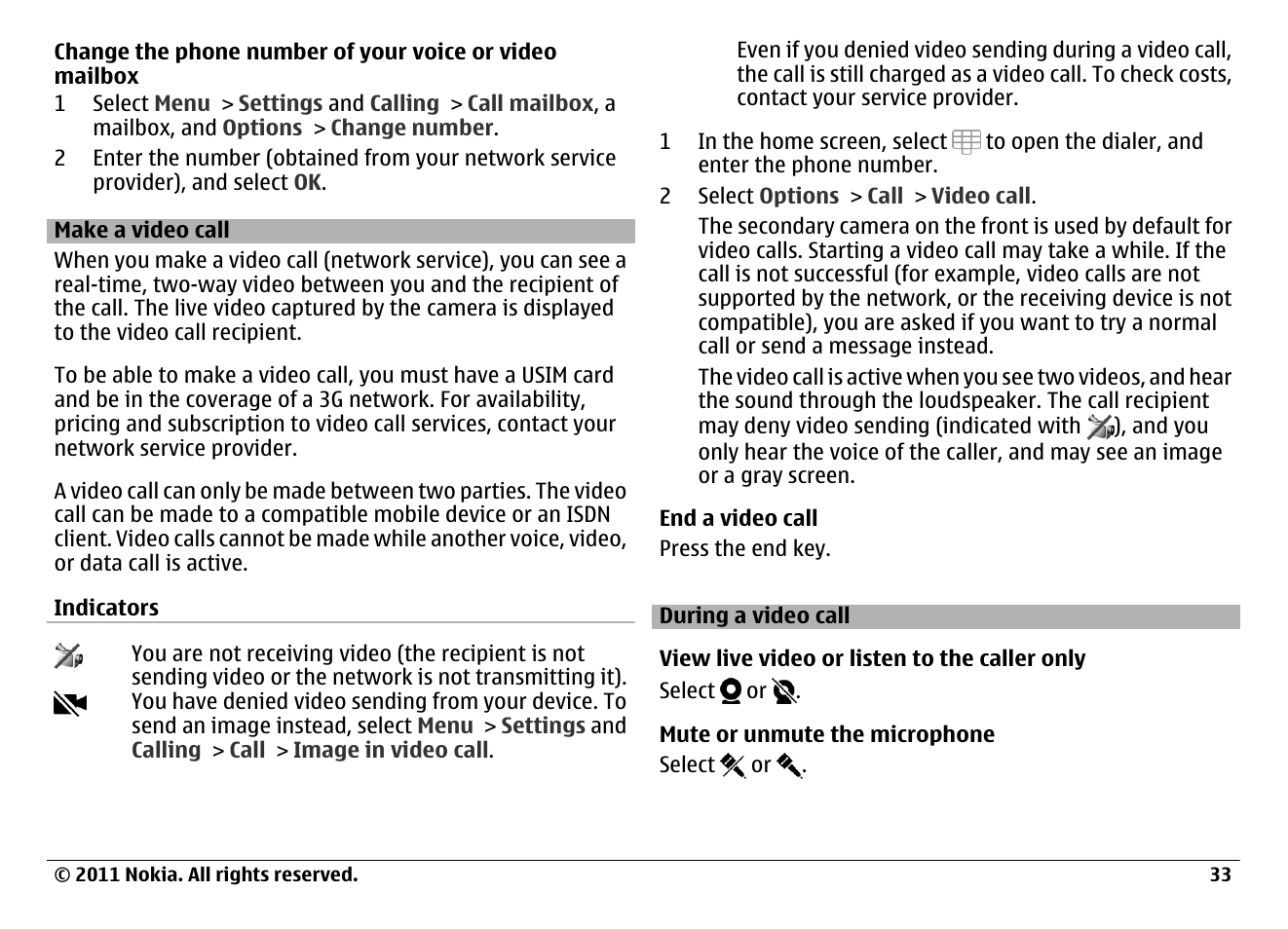 Make a video call, During a video call | Nokia N97 User Manual | Page 33 / 130