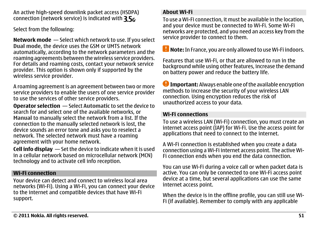 Wi-fi connection, About wi-fi, Wi-fi connections | Nokia N97 User Manual | Page 51 / 130