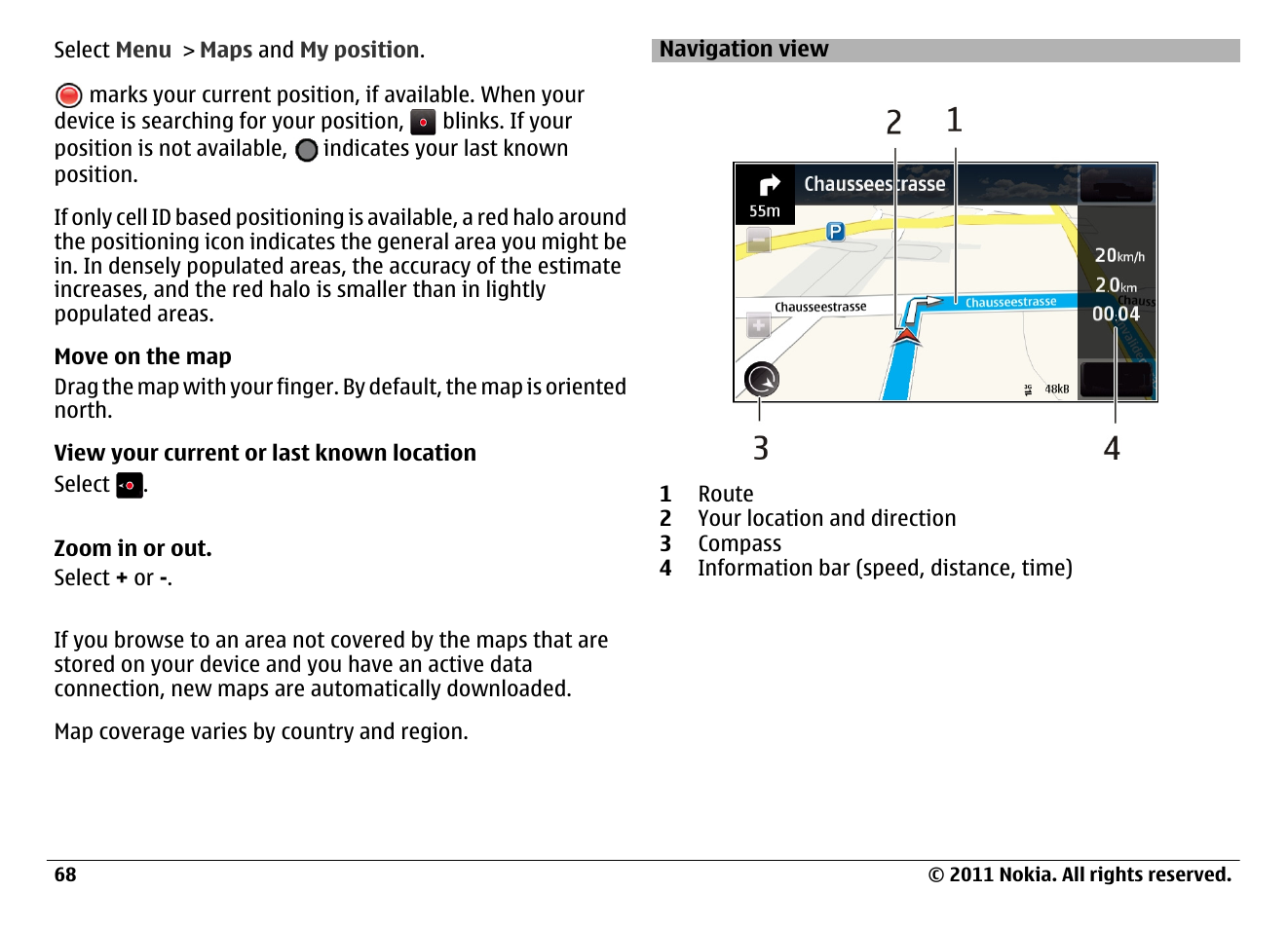 Navigation view | Nokia N97 User Manual | Page 68 / 130