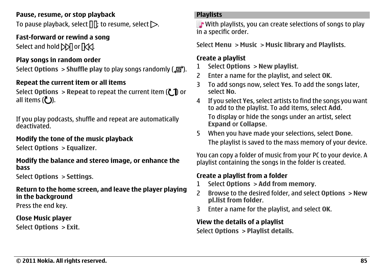 Playlists | Nokia N97 User Manual | Page 85 / 130