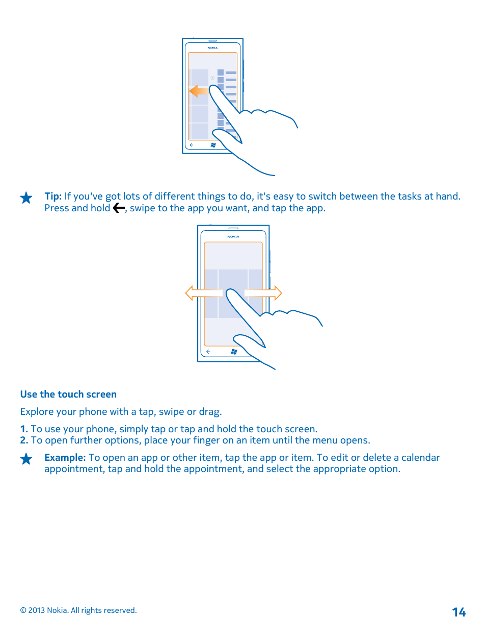 Use the touch screen | Nokia Lumia 800 User Manual | Page 14 / 88