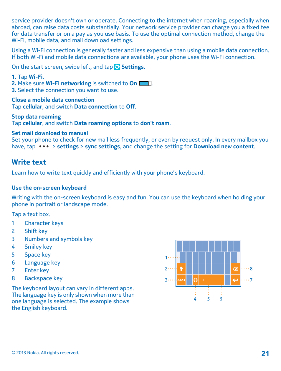 Write text, Use the on-screen keyboard | Nokia Lumia 800 User Manual | Page 21 / 88