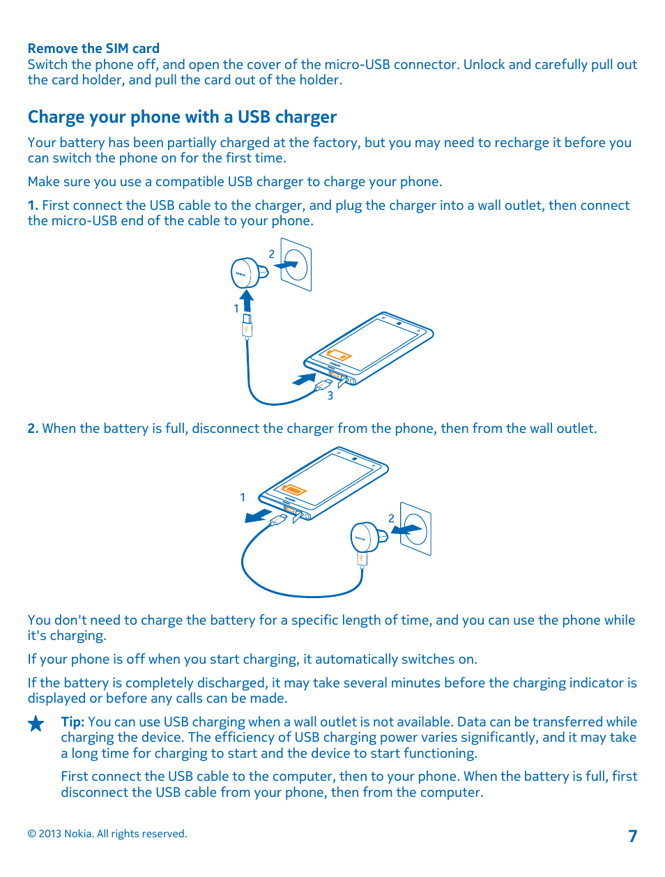 Charge your phone with a usb charger | Nokia Lumia 800 User Manual | Page 7 / 88