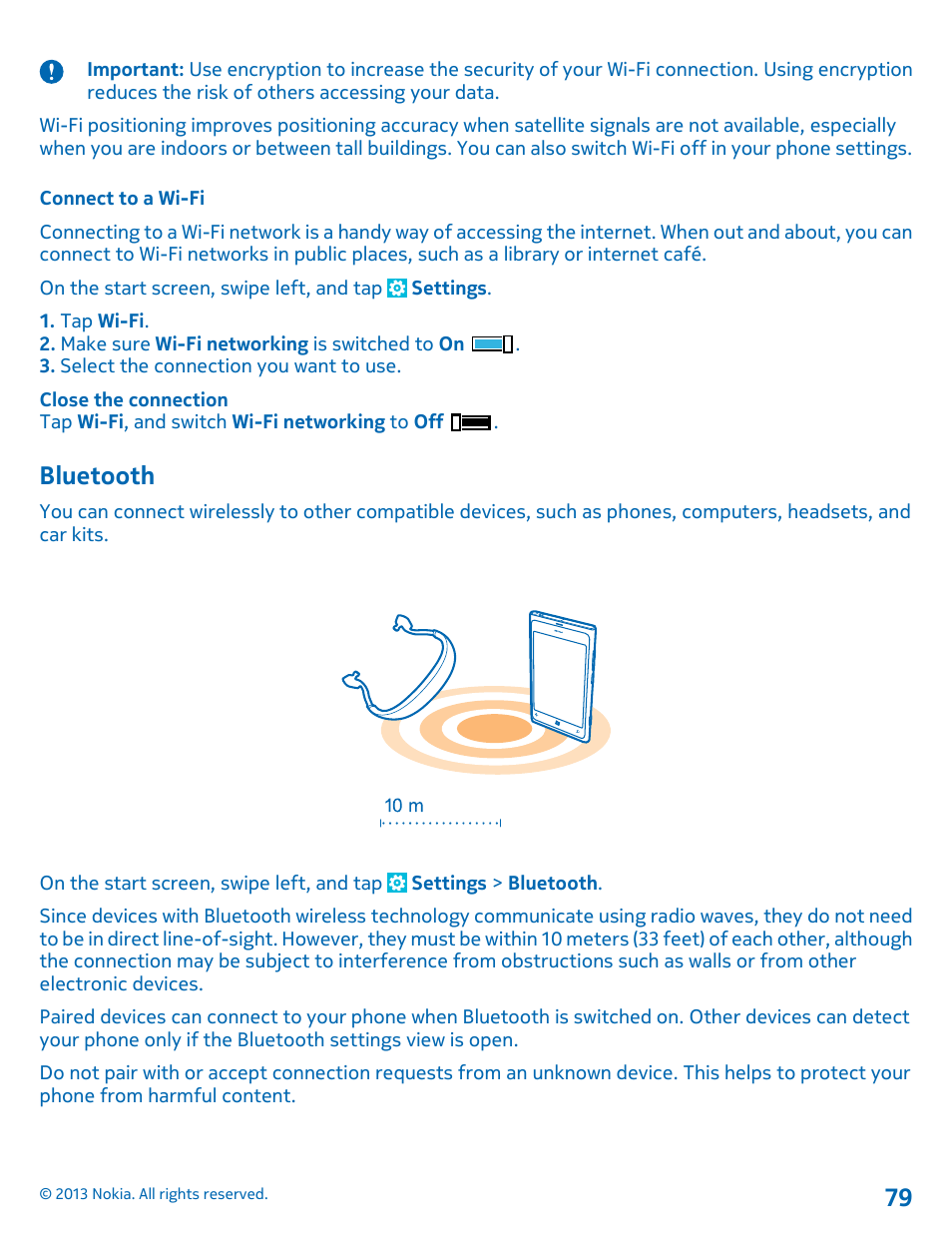 Connect to a wi-fi, Bluetooth, Bluetooth 79 | Nokia Lumia 800 User Manual | Page 79 / 88
