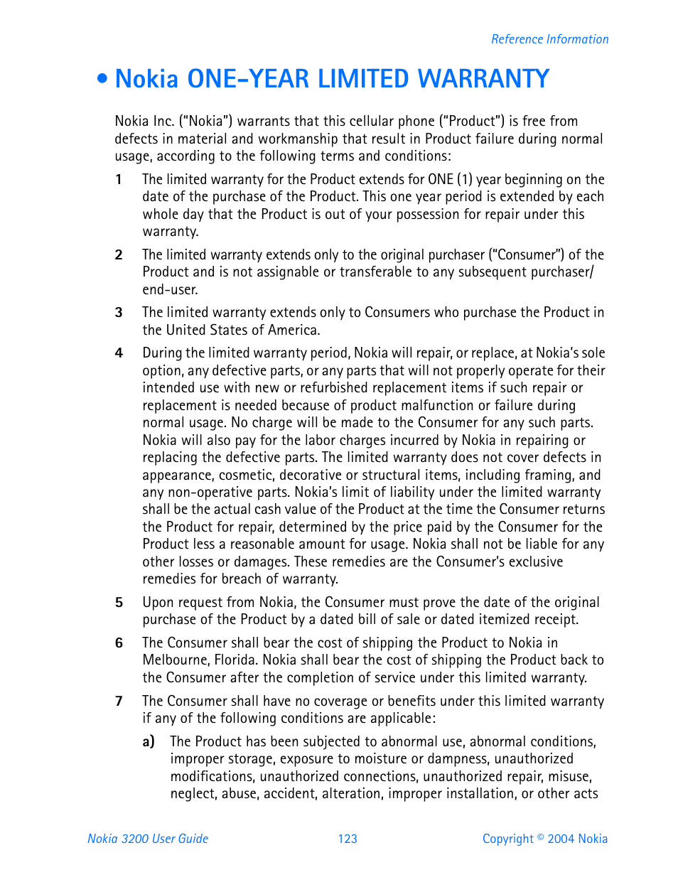 Nokia one-year limited warranty | Nokia 3200 User Manual | Page 134 / 153