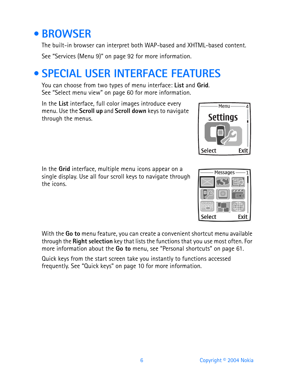 Browser, Special user interface features, Browser special user interface features | Nokia 3200 User Manual | Page 17 / 153