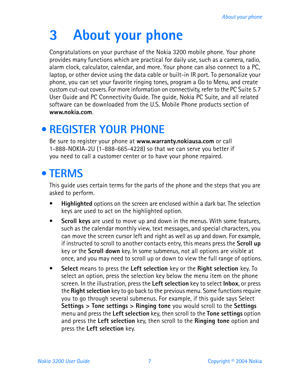 3 about your phone, Register your phone, Terms | About your phone, Register your phone terms, 3about your phone | Nokia 3200 User Manual | Page 18 / 153