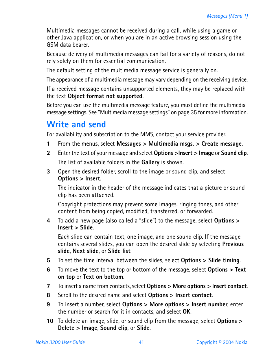 Write and send | Nokia 3200 User Manual | Page 52 / 153
