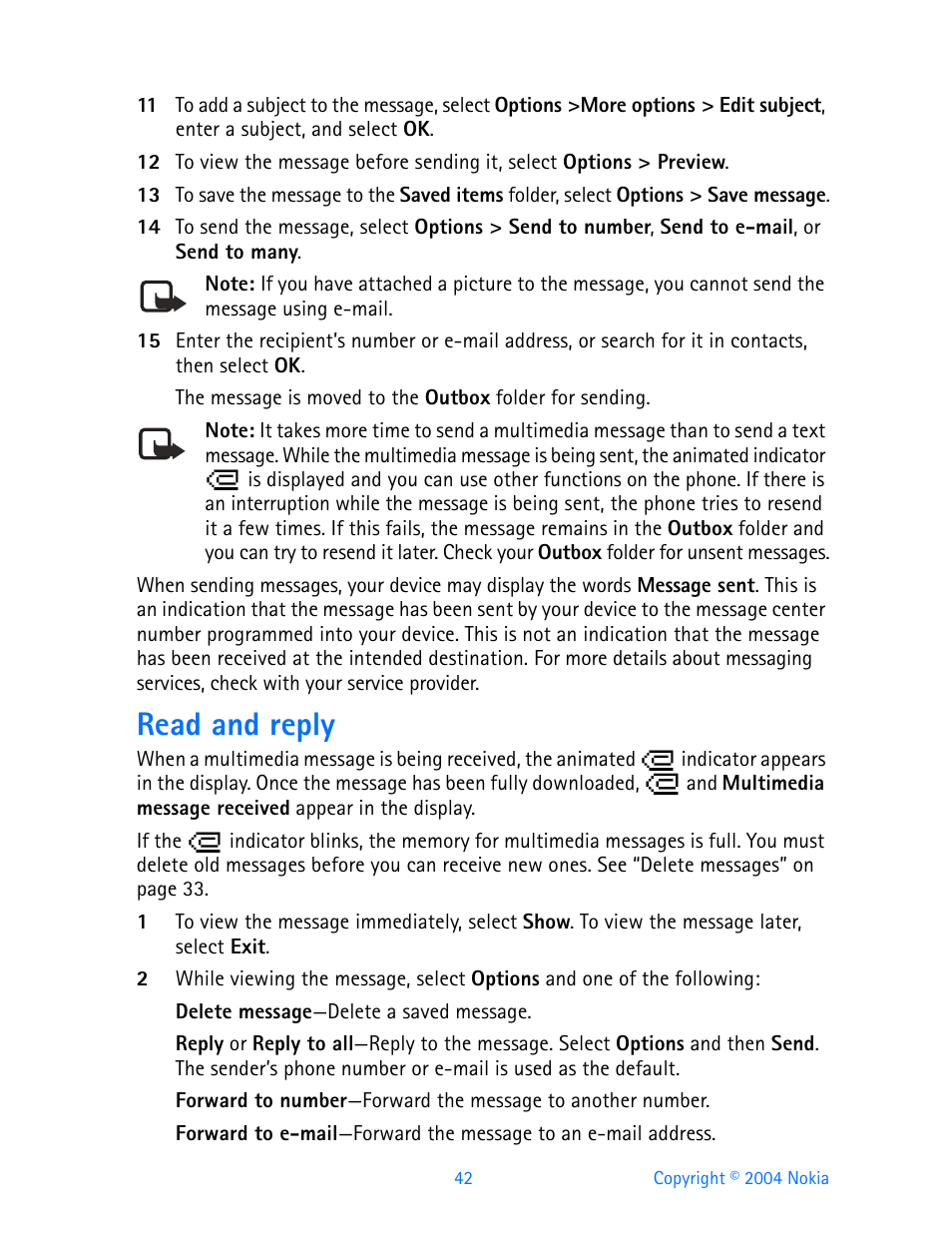 Read and reply | Nokia 3200 User Manual | Page 53 / 153