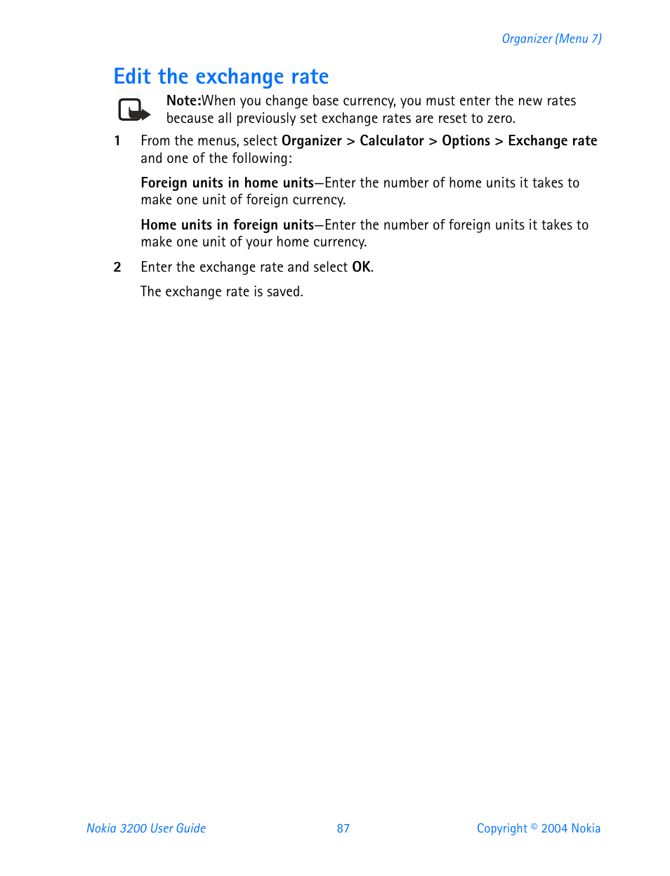 Edit the exchange rate | Nokia 3200 User Manual | Page 98 / 153