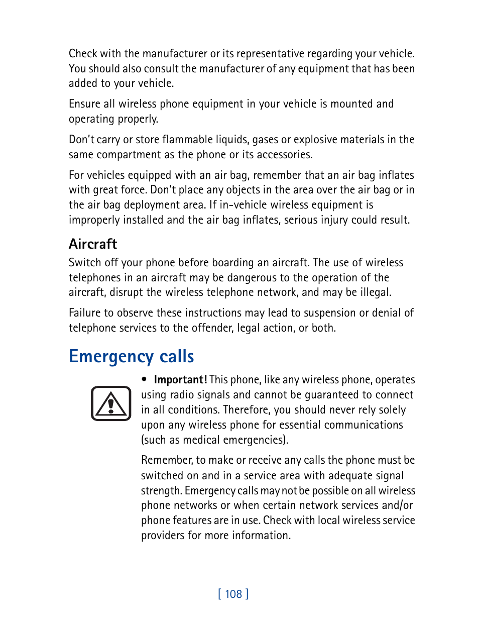Emergency calls | Nokia 7190 User Manual | Page 116 / 144