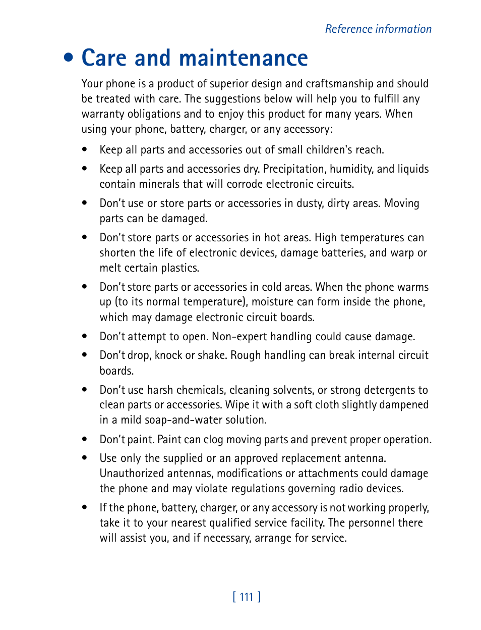 Care and maintenance | Nokia 7190 User Manual | Page 119 / 144