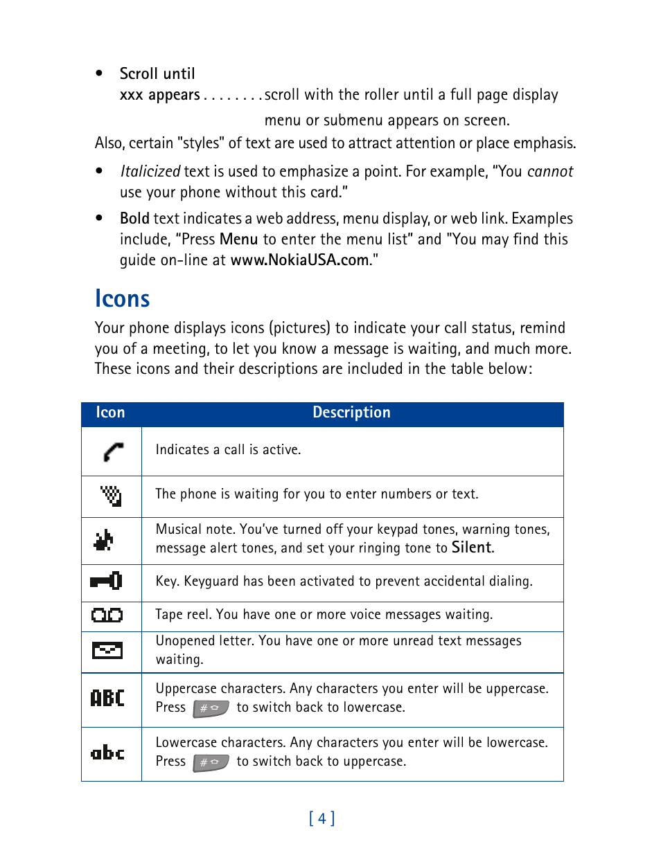 Icons | Nokia 7190 User Manual | Page 12 / 144