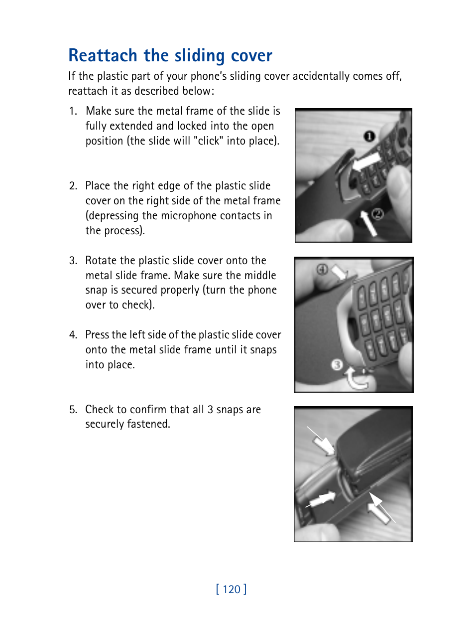 Reattach the sliding cover | Nokia 7190 User Manual | Page 128 / 144