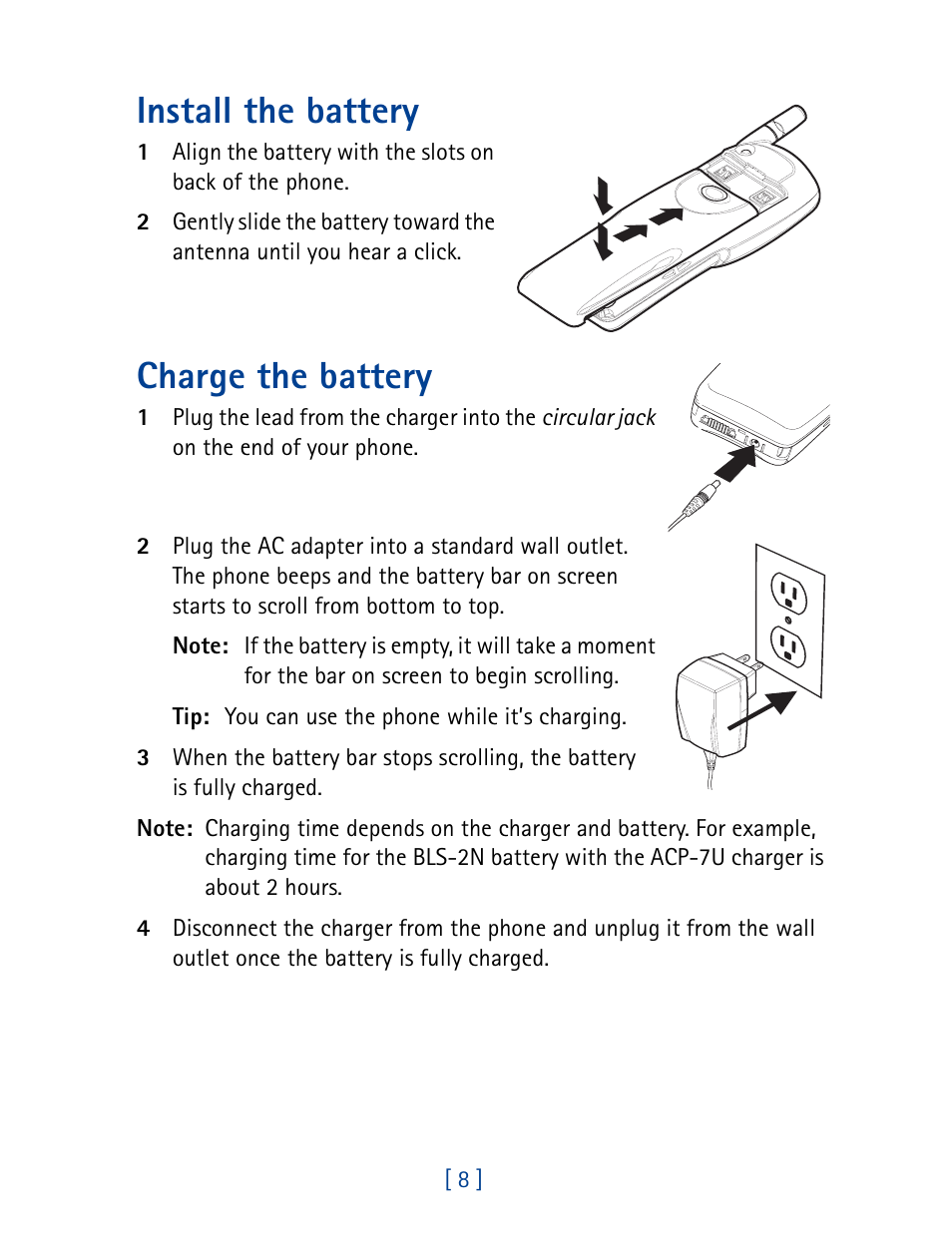 Install the battery, Charge the battery | Nokia 7190 User Manual | Page 16 / 144