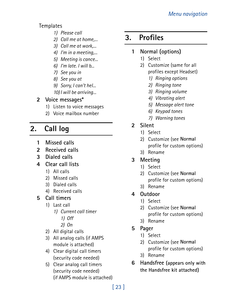 Call log 3. profiles | Nokia 7190 User Manual | Page 31 / 144